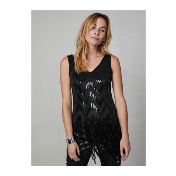 MELANIE LYNE sequins tassel fringe top LARGE - Picture 3 of 6